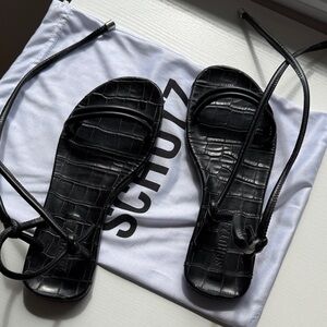 SCHUTZ Black Croc-Embossed Sandals